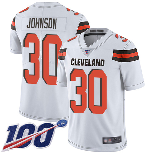 Cleveland Browns D Ernest Johnson Men White Limited Jersey #30 NFL Football Road 100th Season Vapor Untouchable->cleveland browns->NFL Jersey